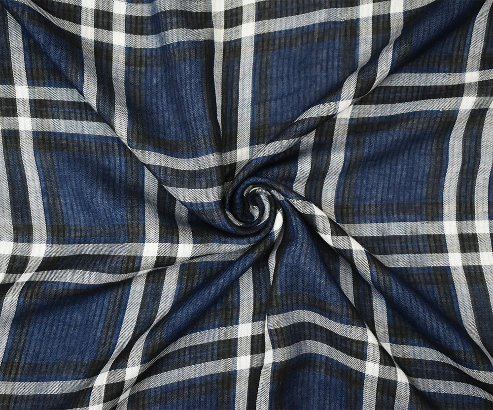 Blue-Black-Multi Famous Maker Cotton Plaid Double Gauze Woven Fabric - Image 3