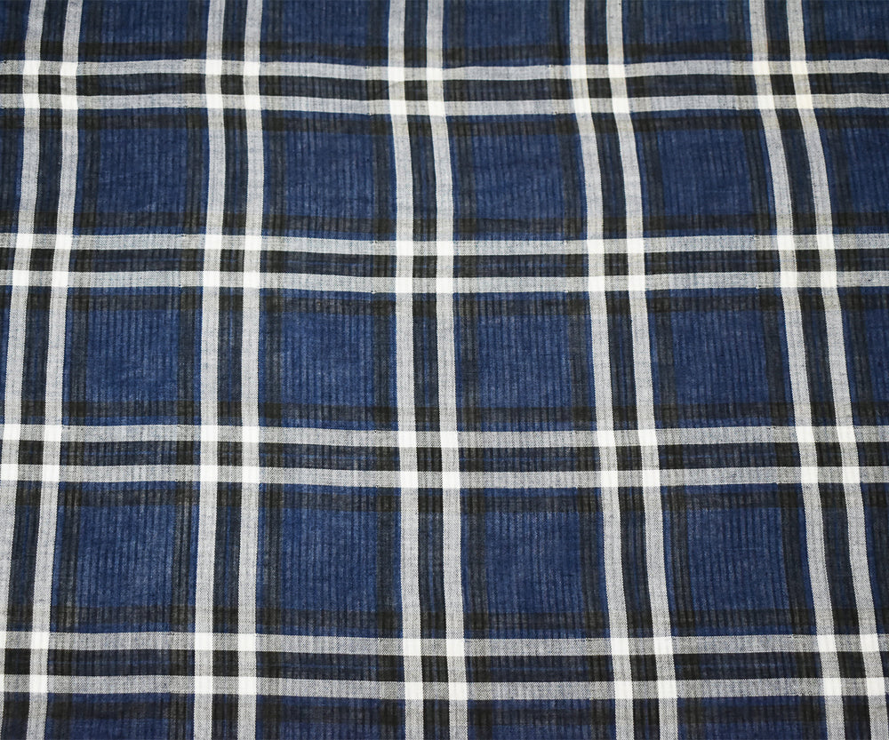 Blue-Black-Multi Famous Maker Cotton Plaid Double Gauze Woven Fabric - Image 4