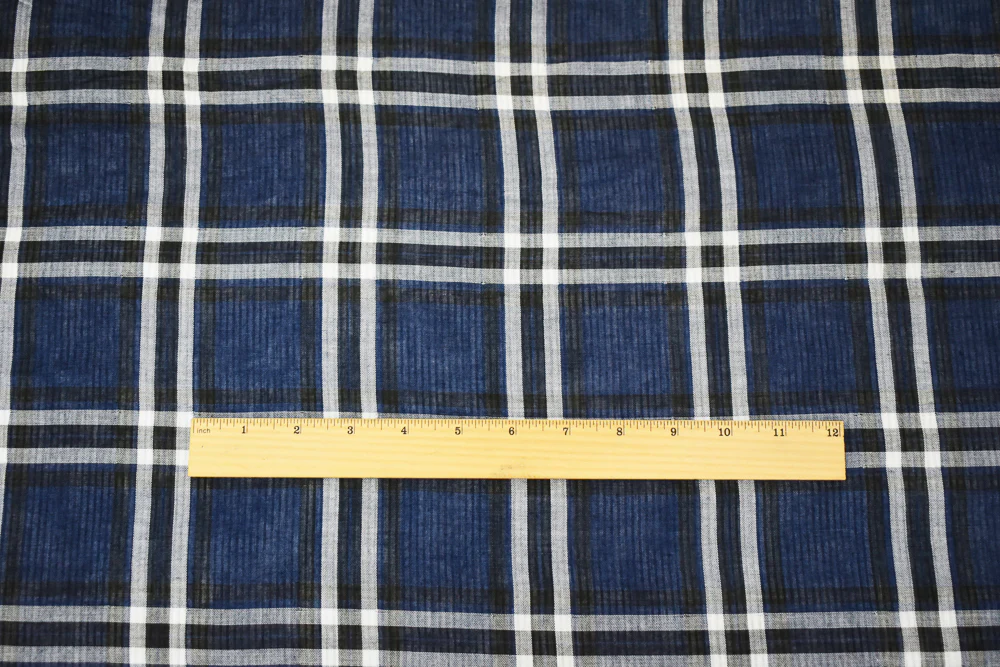 Blue-Black-Multi Famous Maker Cotton Plaid Double Gauze Woven Fabric - Image 5