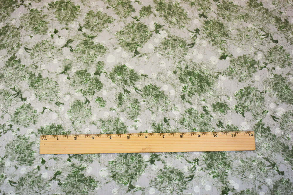 Green-White-Silver Texture Print Poly Metallic Stripe Yoryu Chiffon Fabric - Image 5