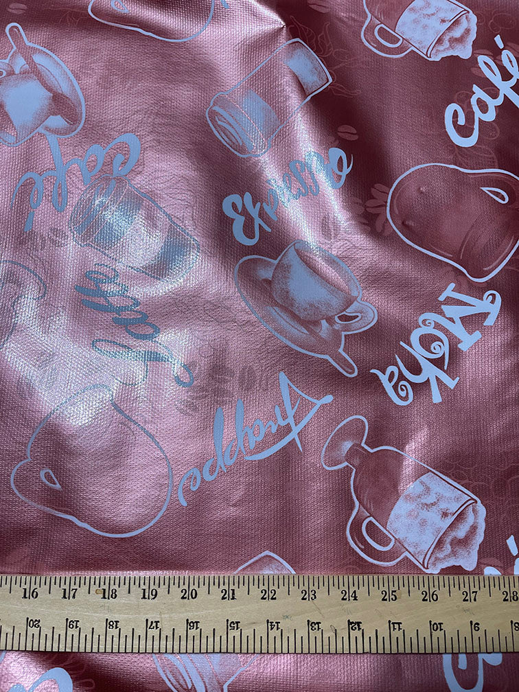 Metallic Rose Coffee Oilcloth Fabric - Reorderable - Image 3