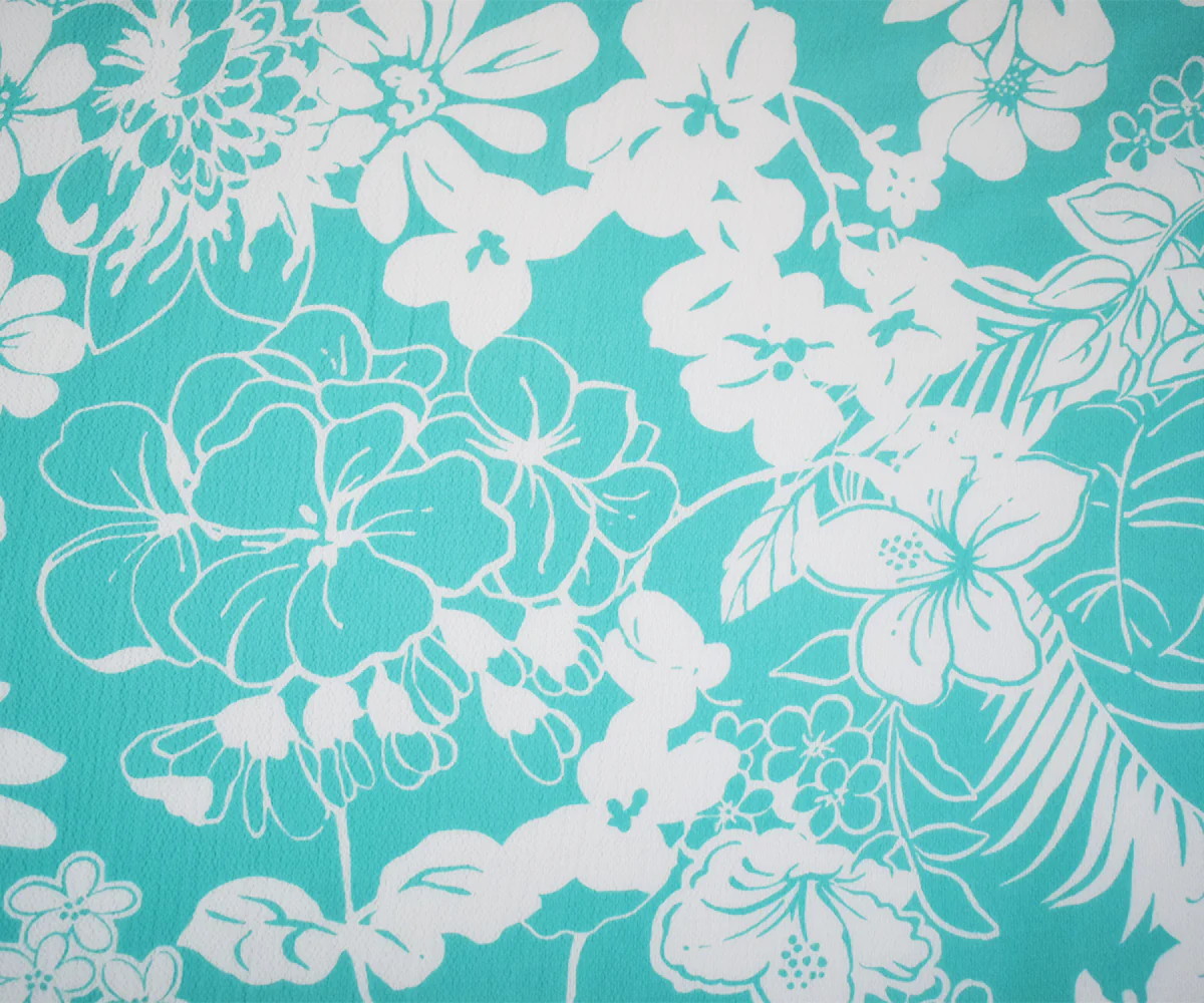 Pastel Teal-White Polyester Nylon Floral Printed Pebble Crepe Woven Fabric - Image 3