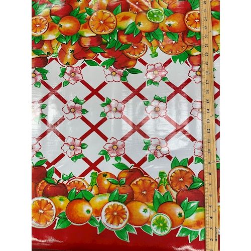 Red Fruit Lattice Oilcloth Fabric - Reorderable - Image 3