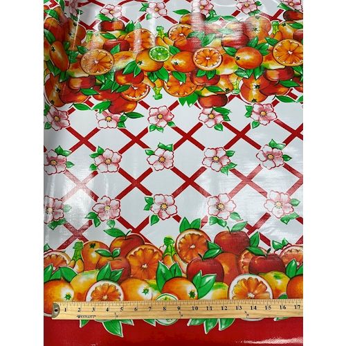 Red Fruit Lattice Oilcloth Fabric - Reorderable - Image 4